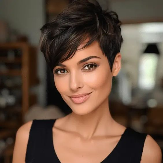 Human Hair Wavy Wig with Bangs Short Pixie Cut Wigs