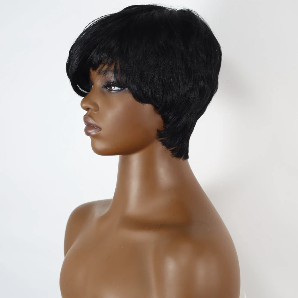 Pixie Short Natural Straight Human Hair Wig 8 in