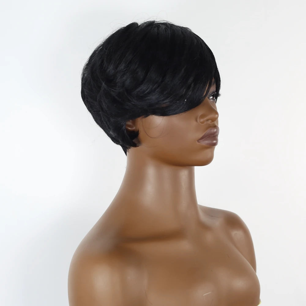 Pixie Short Natural Straight Human Hair Wig 8 in